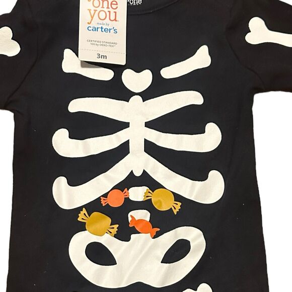 Carters Infant 3 Months Black Skeleton Footed Pajamas + Matching Hat – Halloween - Picture 2 of 8